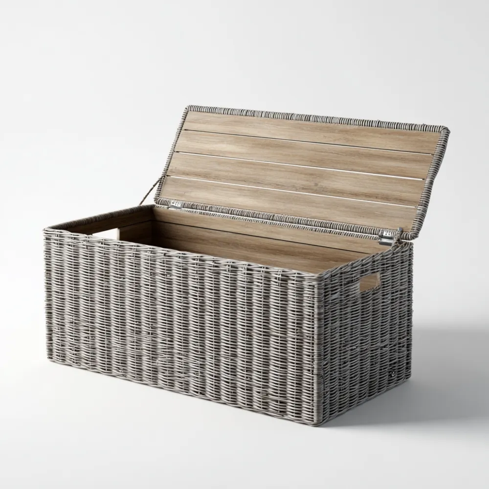 Cassapanca da esterno Rattan 120x50x60 cm - Grigio - Stile Rustico-Dwellhomio