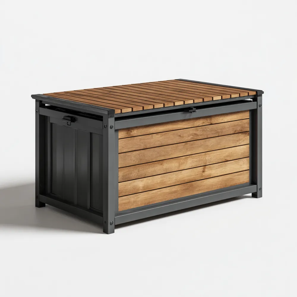 Cassapanca da esterno in legno e metallo 120x60x50 cm – Design moderno-Dwellhomio