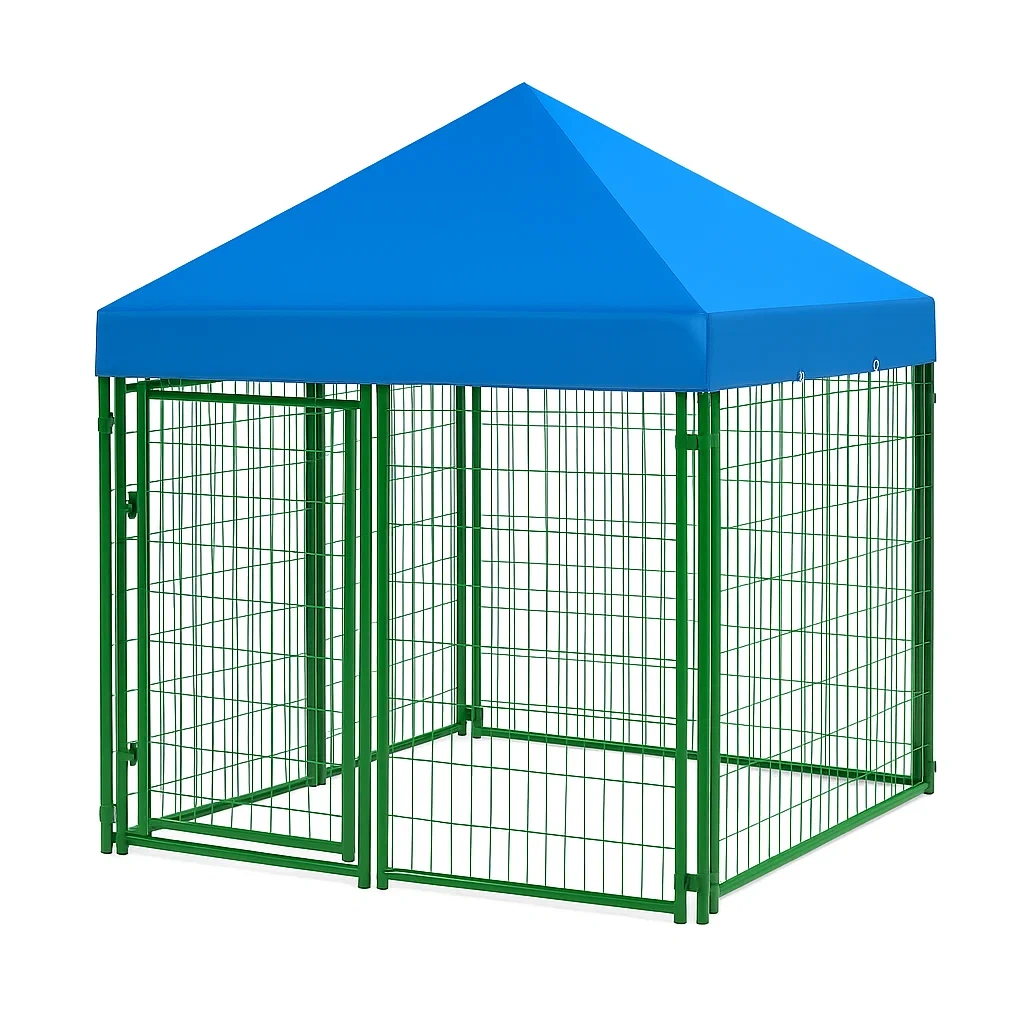 Gabbia per cani in Metallo Verde con Tetto in Tessuto Blu 125×125×150 cm-dreamloomz