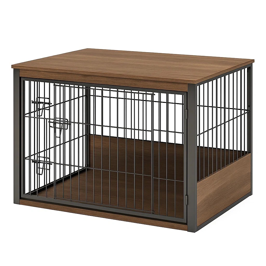 Gabbia per cani in Metallo e Legno Marrone-dreamloomz