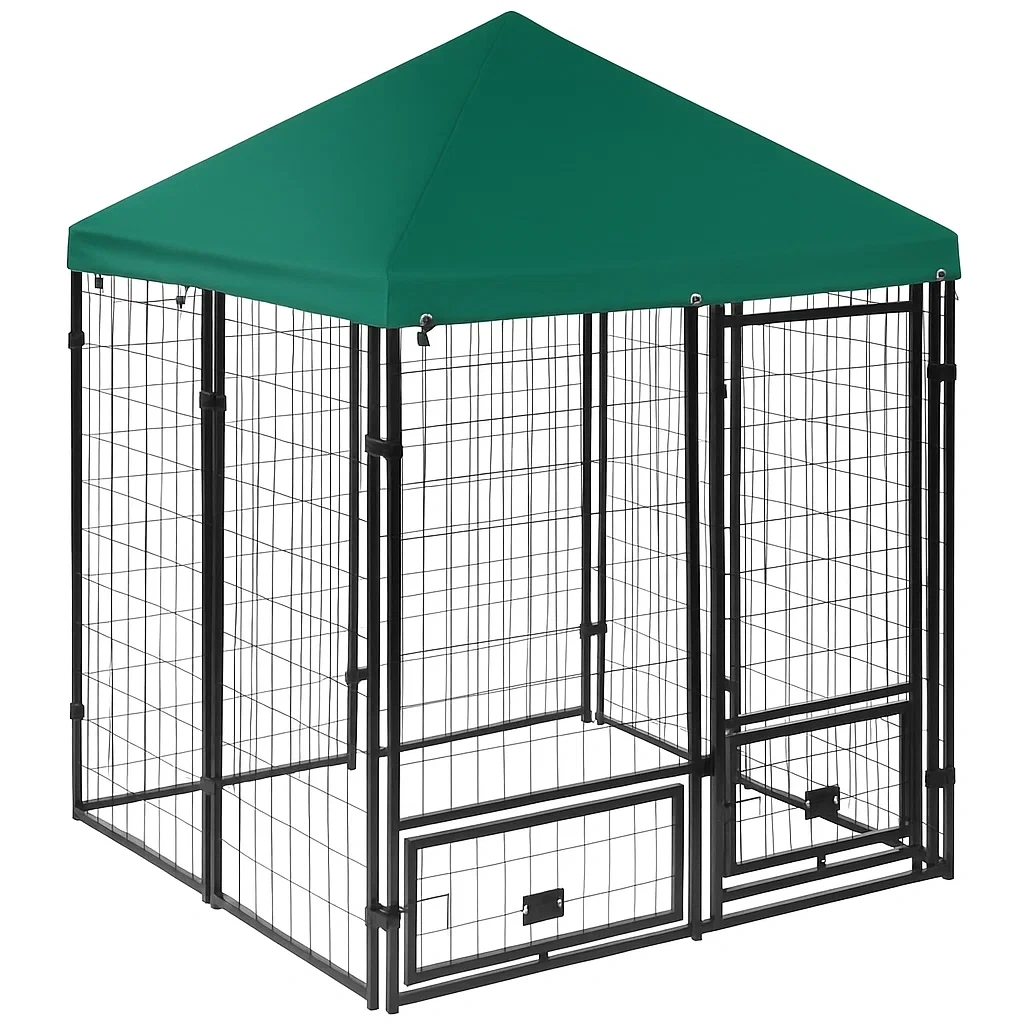 Gabbia per cani in Acciaio e Poliestere con Tettoia Verde 120×120×180 cm-dreamloomz