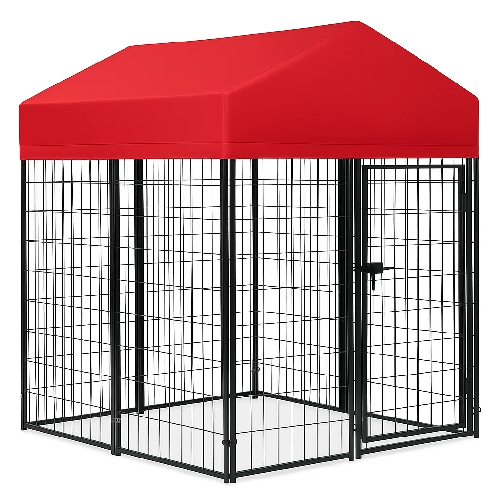 Gabbia per cani in Metallo con Tetto in Tessuto Rosso-dreamloomz
