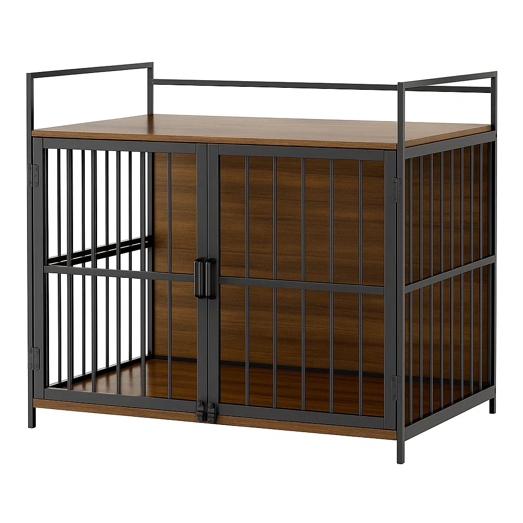 Gabbia per cani in Metallo e Legno Marrone 80×60×75 cm-dreamloomz