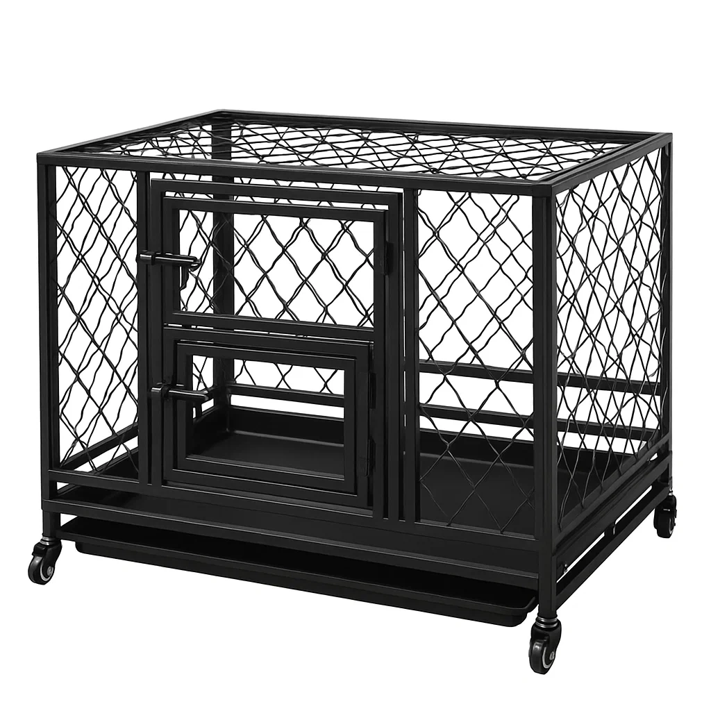 Gabbia per cani in Acciaio Nero con Rotelle 107×71×81 cm-dreamloomz