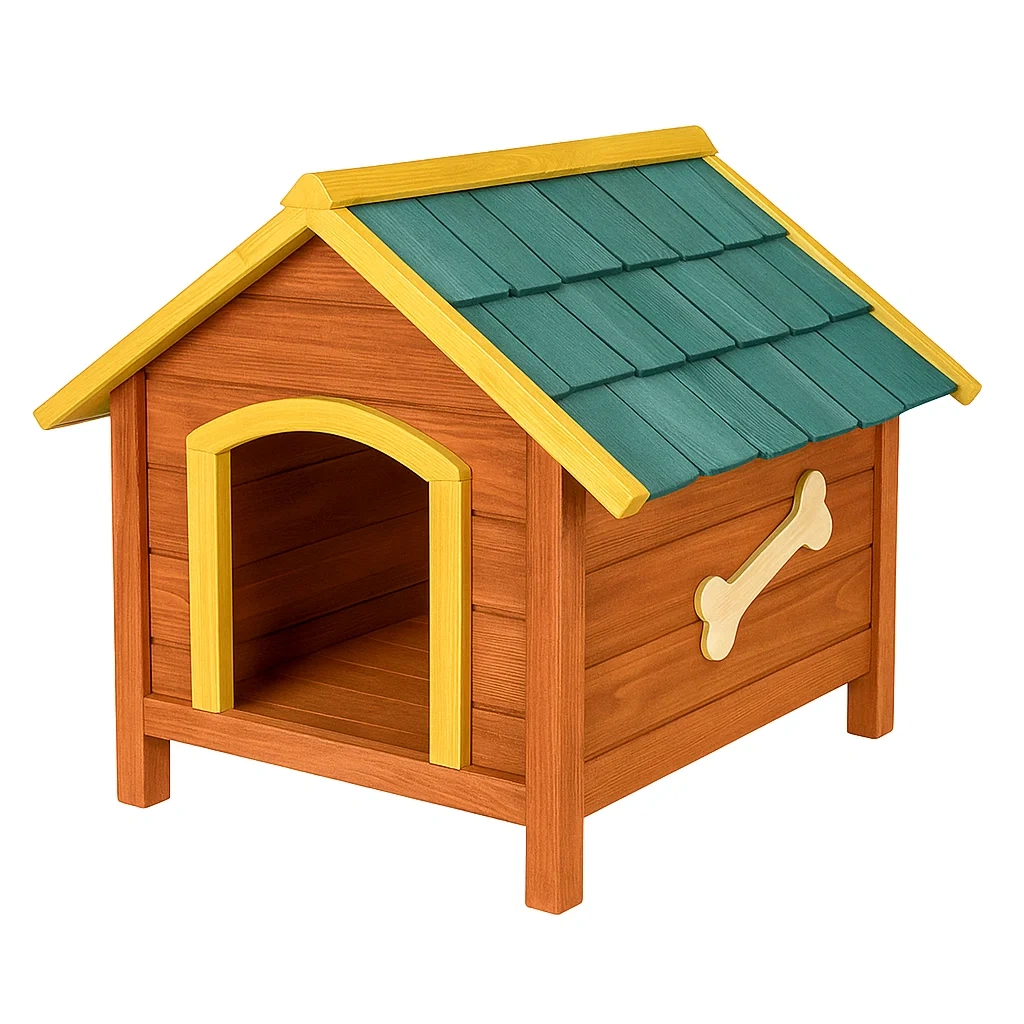 Cuccia per cani in Legno con Tetto Verde e Struttura Gialla-dreamloomz