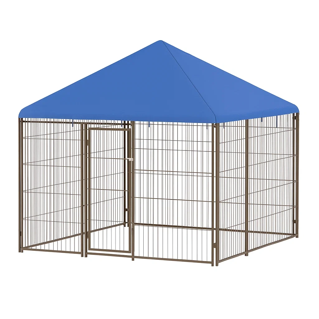Gabbia per cani da Esterno con Tetto in Acciaio e Polietilene Blu 180×180×230 cm-dreamloomz