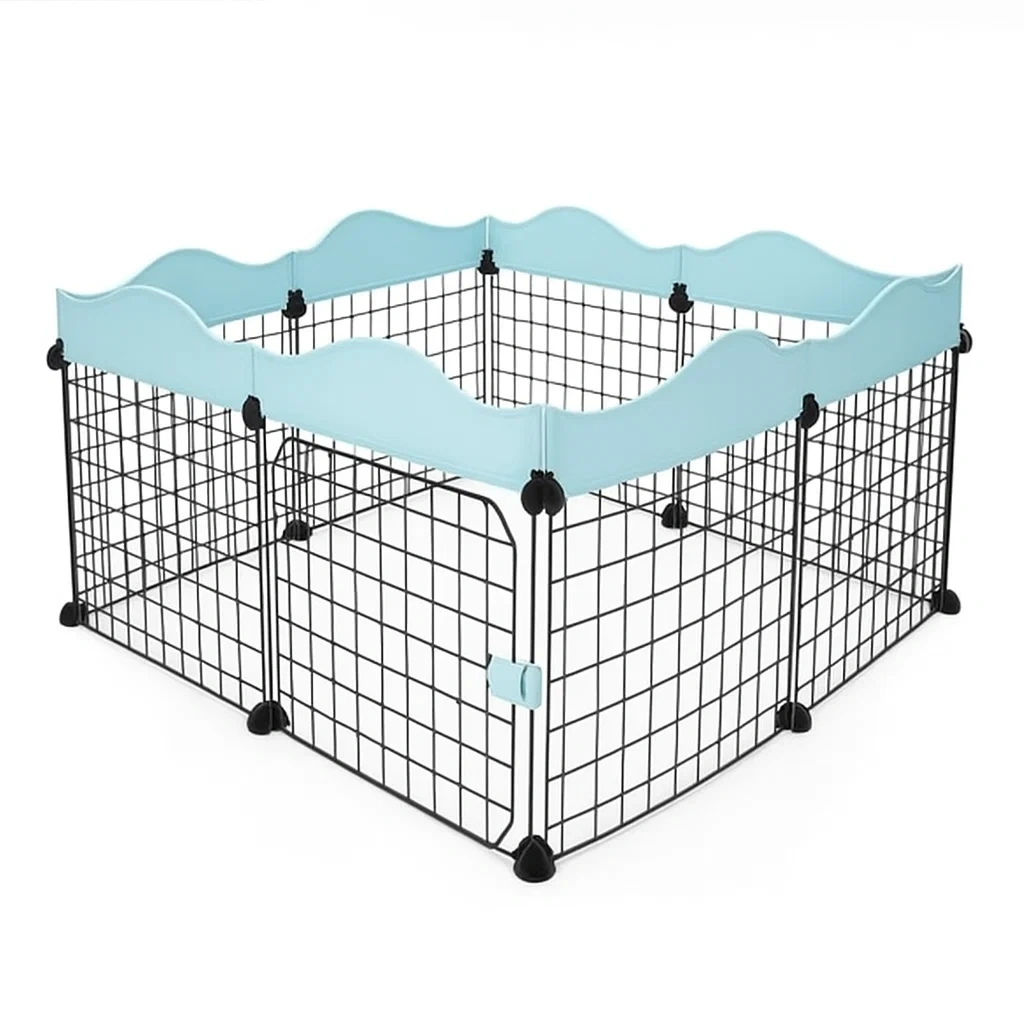 Recinzione per cani in Metallo Nero e PVC Blu 100×100×60 cm-dreamloomz