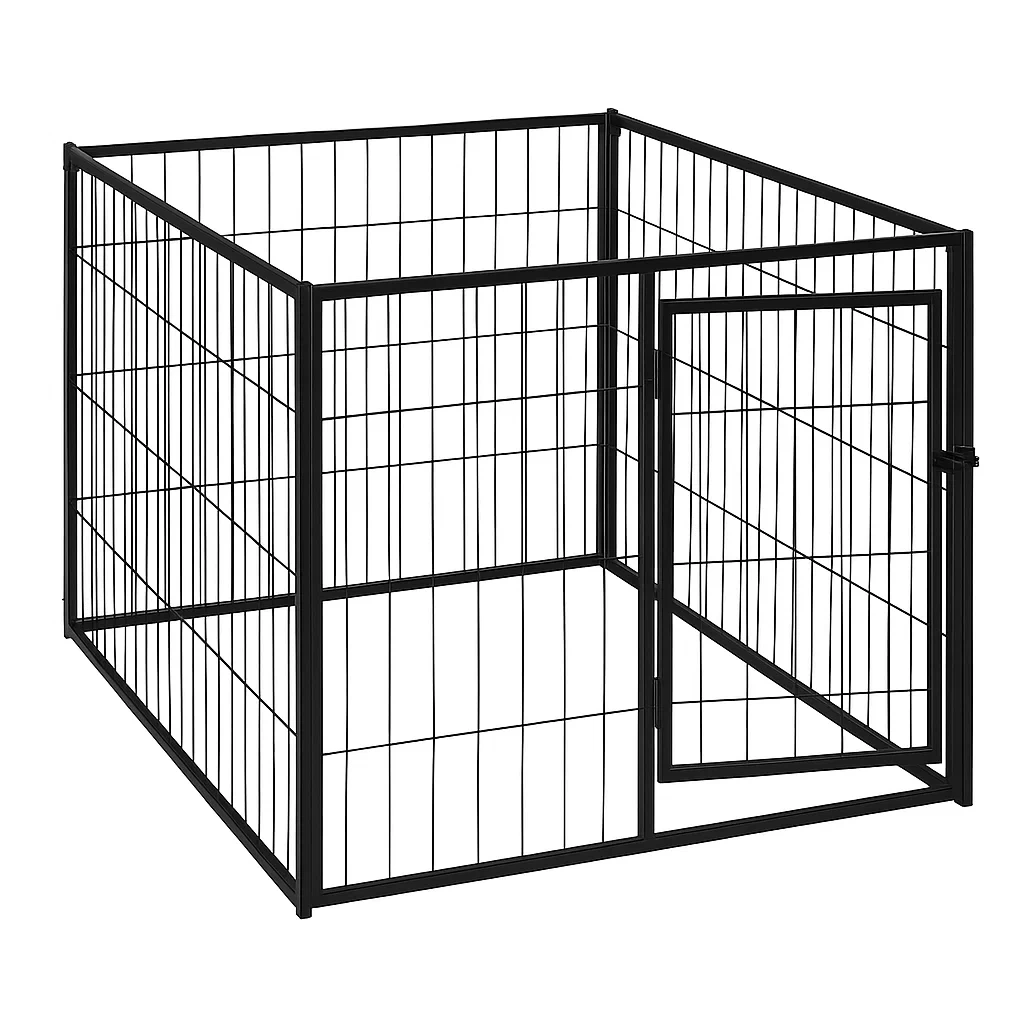 Recinzione per cani in Metallo Nero con Porta Sicura-dreamloomz