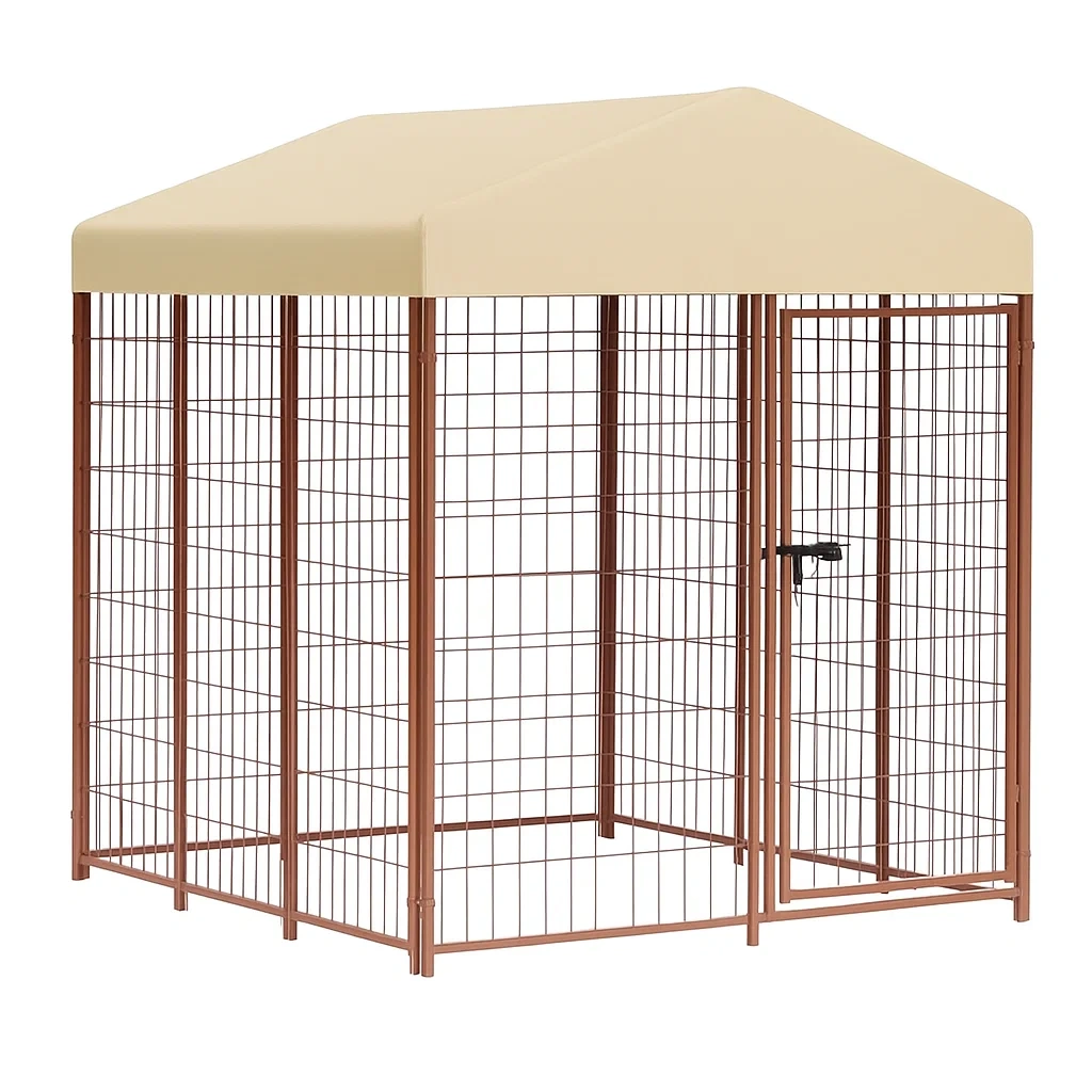 Gabbia per cani in Metallo con Tettoia in Poliestere Beige 200×200×150 cm-dreamloomz