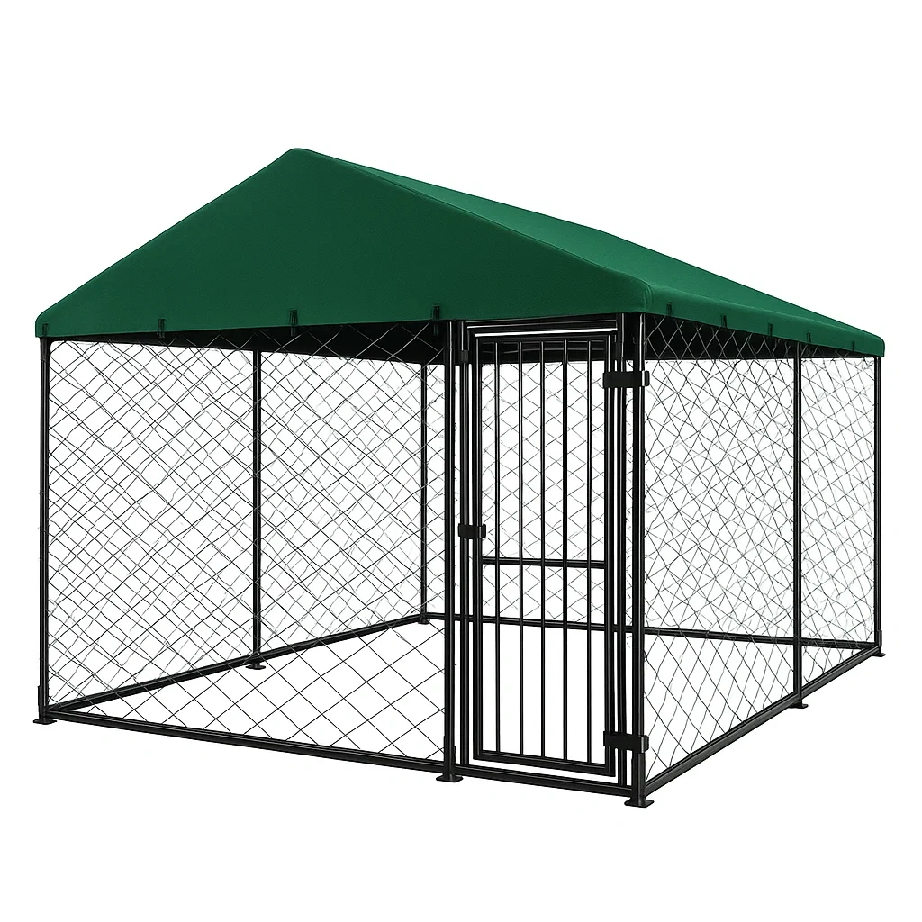 Gabbia per cani in Metallo Nero con Tetto Verde 300×300×180 cm-dreamloomz