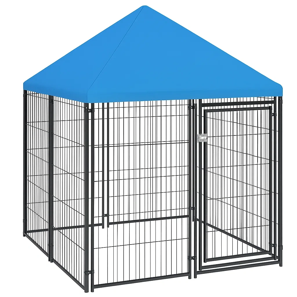 Gabbia per cani in Metallo con Tettoia Blu-dreamloomz