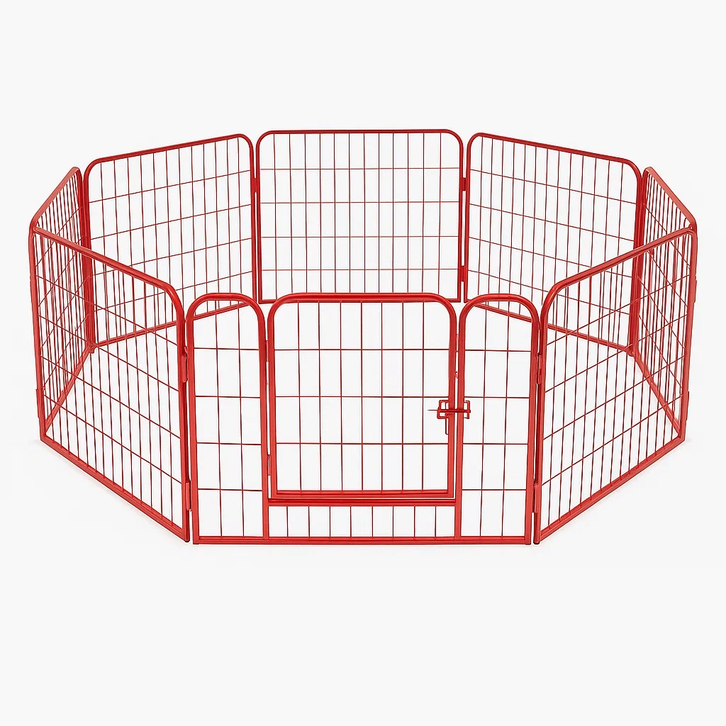 Recinzione per cani Ottagonale in Metallo Rosso con Porta-dreamloomz