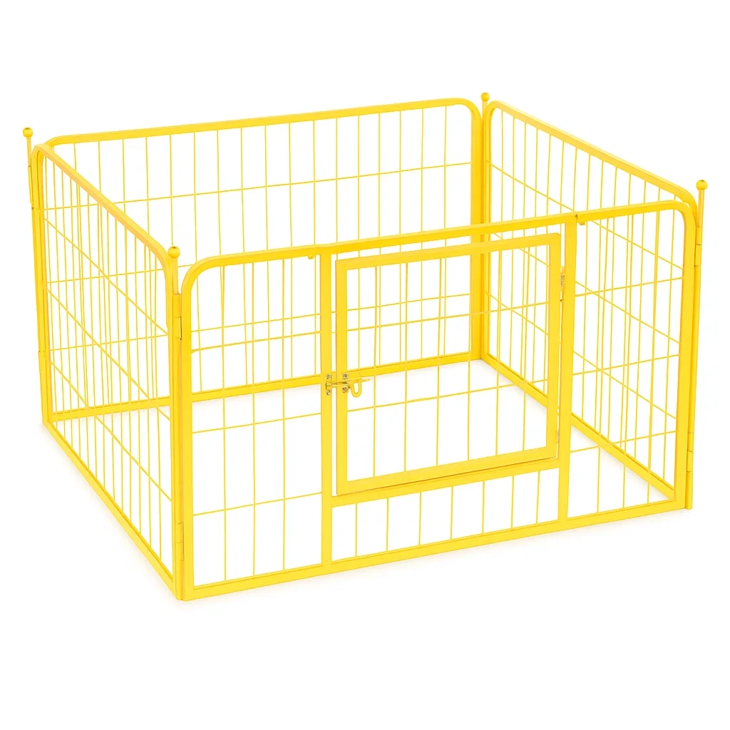 Recinzione per cani Quadrata in Metallo Giallo 80×80×60 cm-dreamloomz