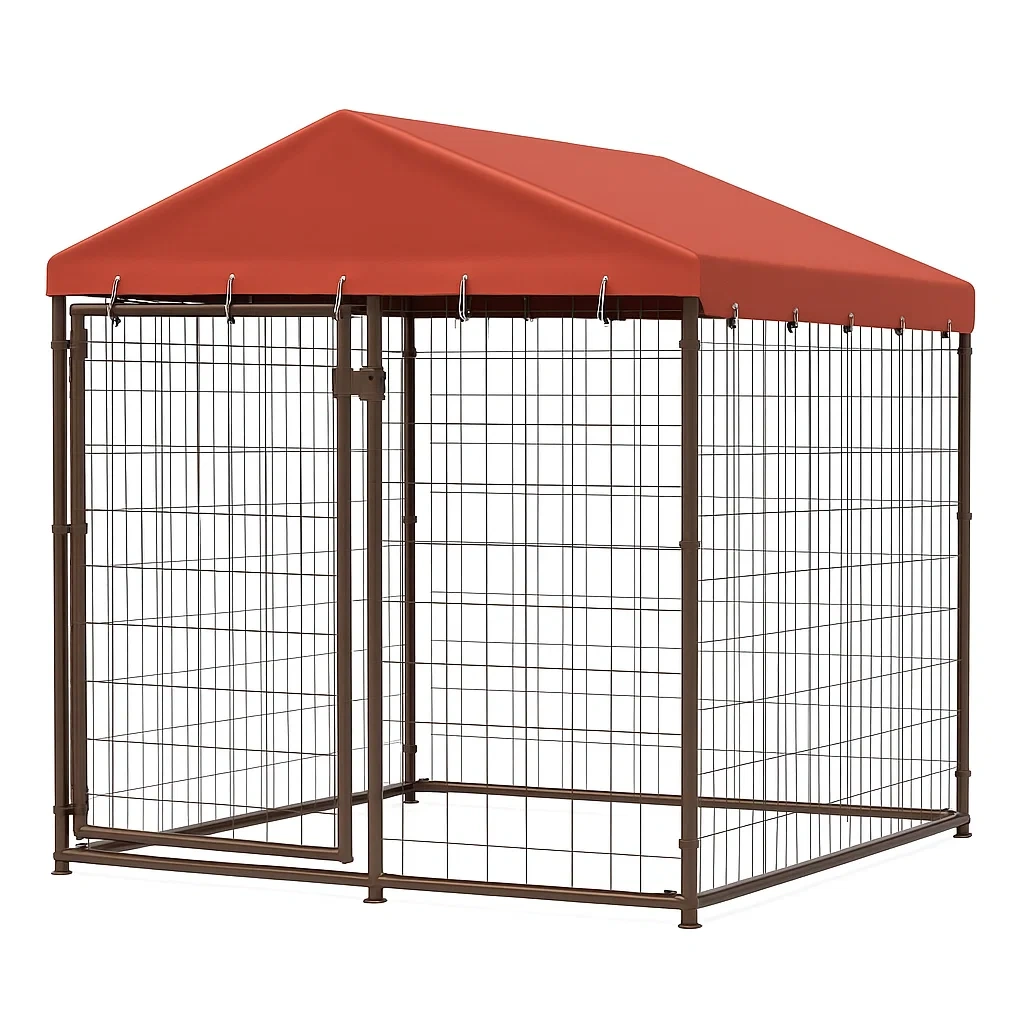 Gabbia per cani con Tetto in Tessuto Oxford Rosso e Struttura in Acciaio 200×200×200 cm-dreamloomz