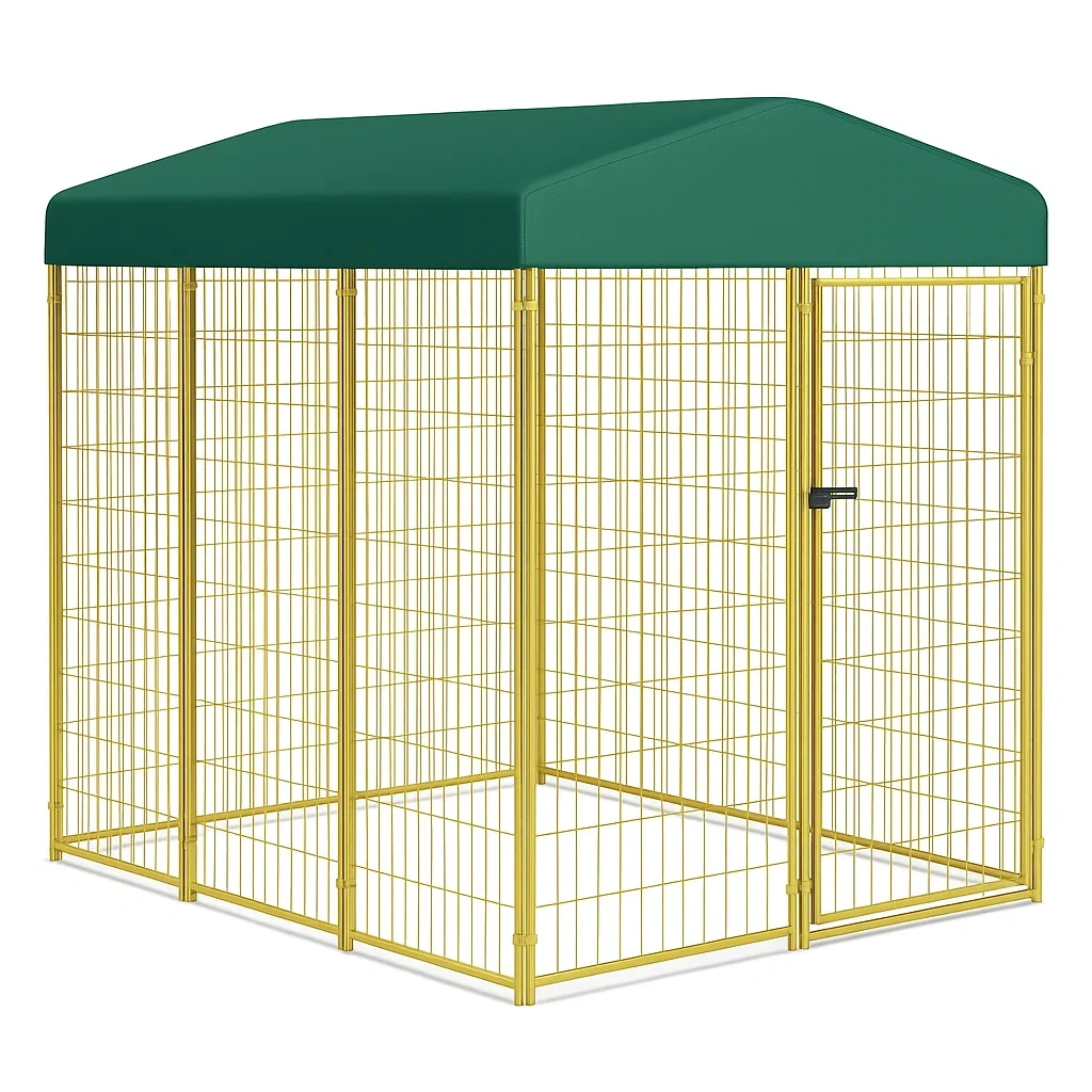 Gabbia per cani da Esterno in Acciaio con Tettoia Verde 200×200×150 cm-dreamloomz