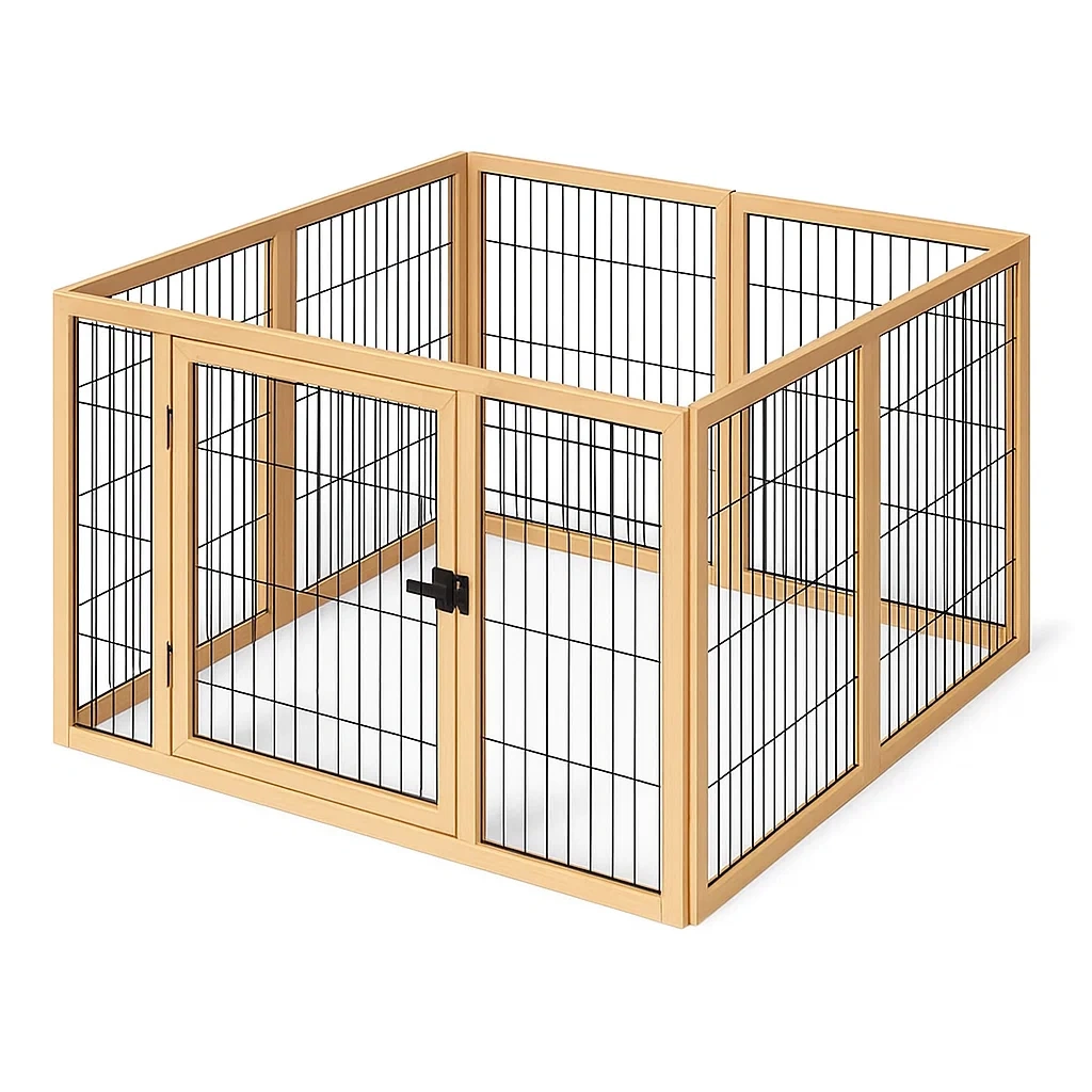 Recinzione per cani in Metallo e Legno 90×90×60 cm-dreamloomz