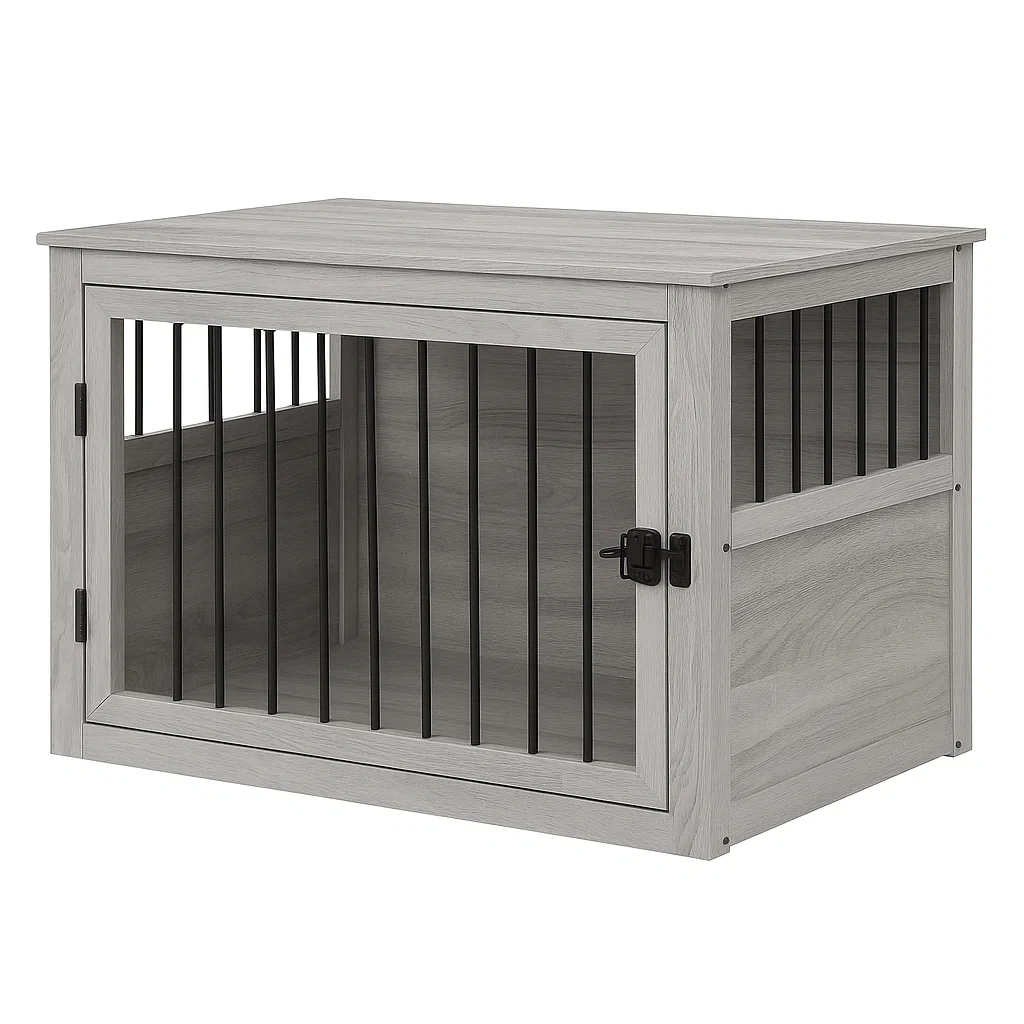 Gabbia per cani in Legno e Metallo Grigio-dreamloomz