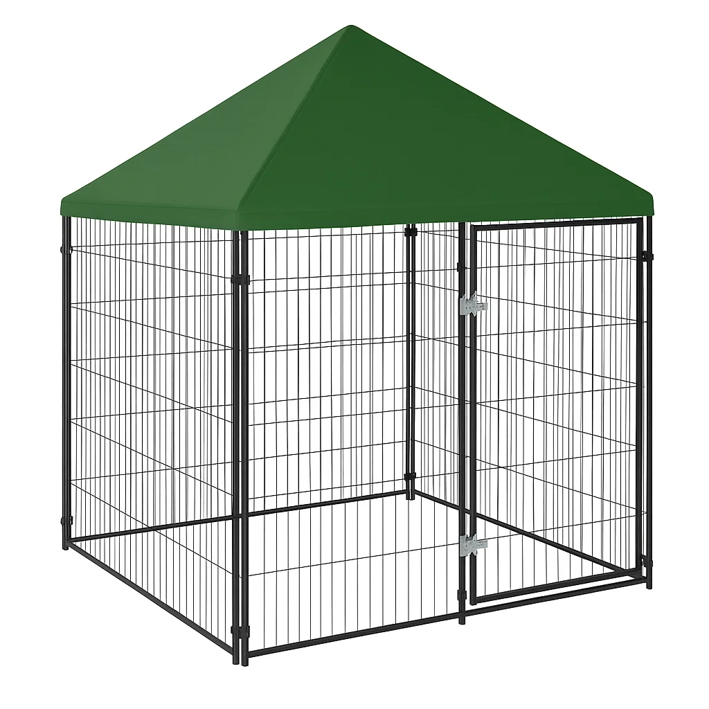 Gabbia per cani da Esterno in Metallo con Tetto Verde-dreamloomz