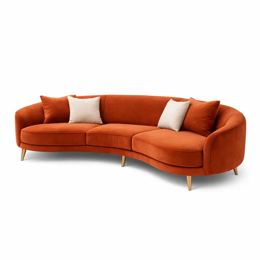 Canape courbe tissu orange brique-vibehearth