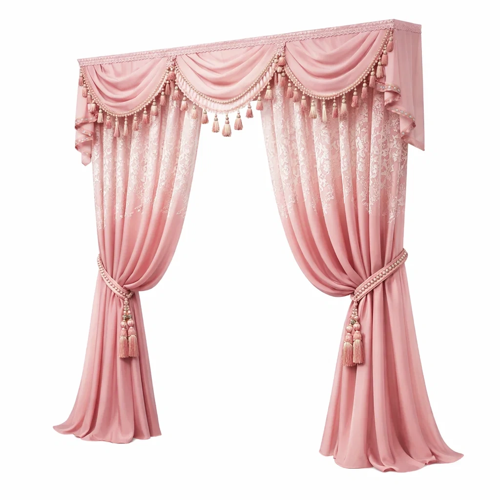 Rideau decoratif avec draperie et pampilles-vibehearth