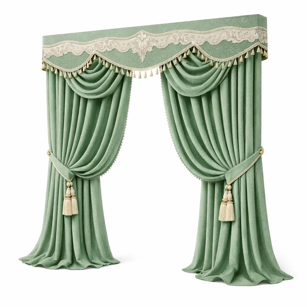 Rideau decoratif a franges style classique vert-vibehearth