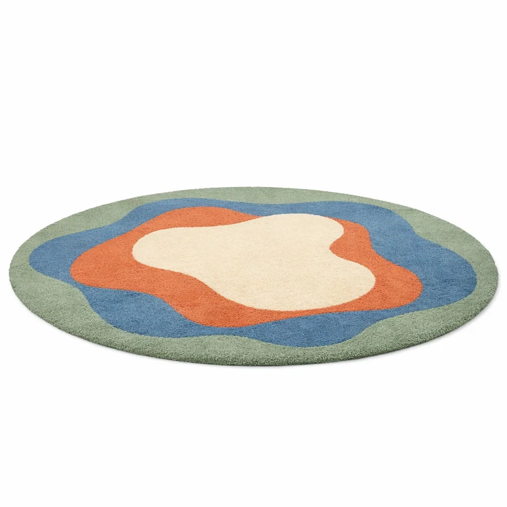 Tapis decoratif organique multicolore forme ovale-vibehearth