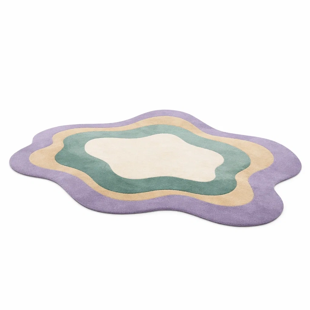 Tapis decoratif organique multicolore forme libre-vibehearth