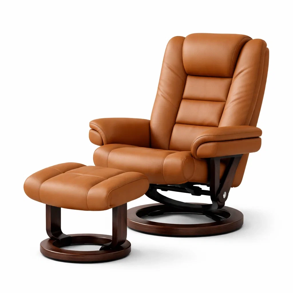 Fauteuil relax cuir marron avec repose pieds-easepillar