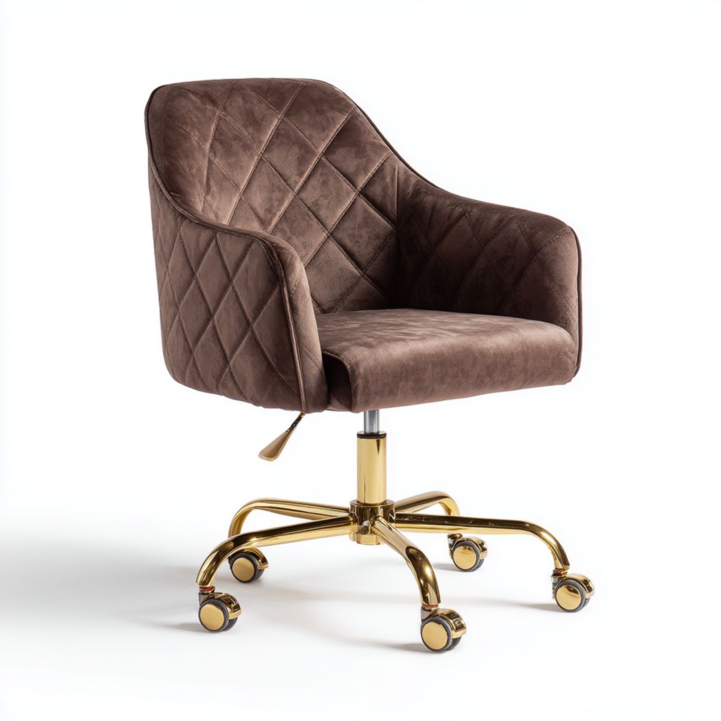 Chaise de bureau en tissu avec base en métal doré et roulettes-Modern Europa