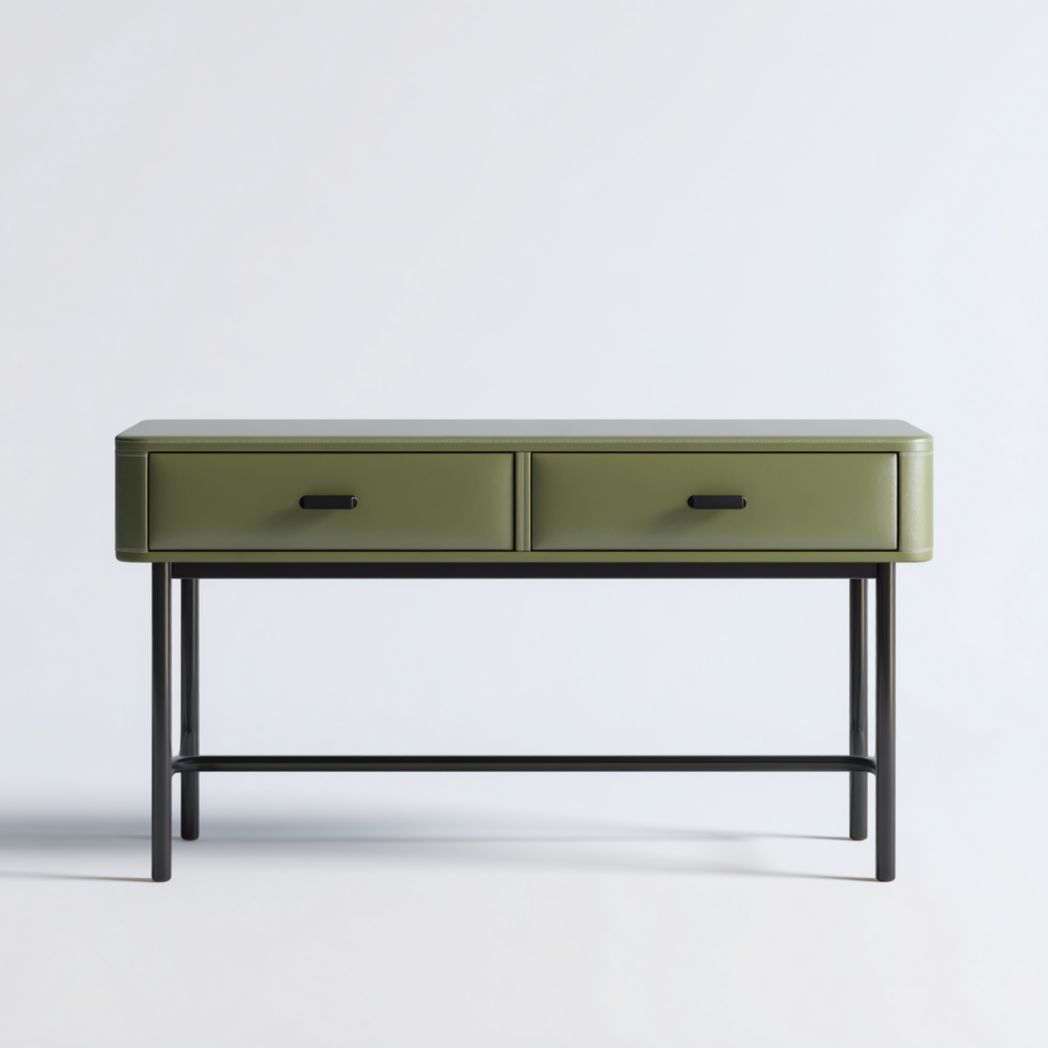 Bureau avec deux tiroirs, finition vert olive et structure en métal noir-Modern Europa