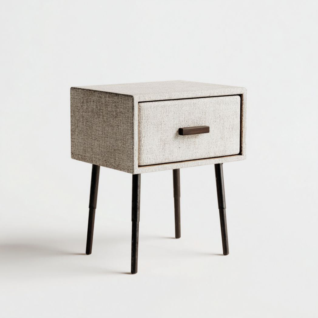 Table de chevet avec structure en tissu en lin et pieds métalliques-Modern Europa