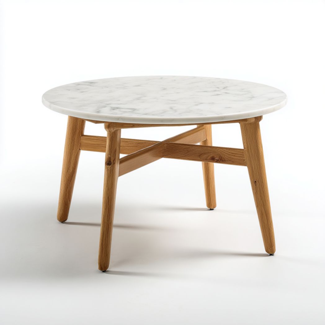 Table basse en marbre avec pieds en bois-Modern Europa