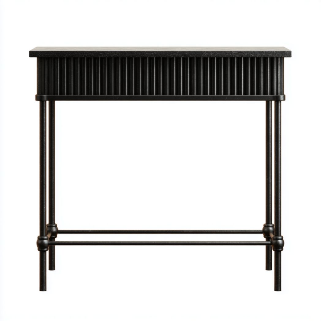 Console avec façade rainurée et piètement en métal noir-Mcg Furniture