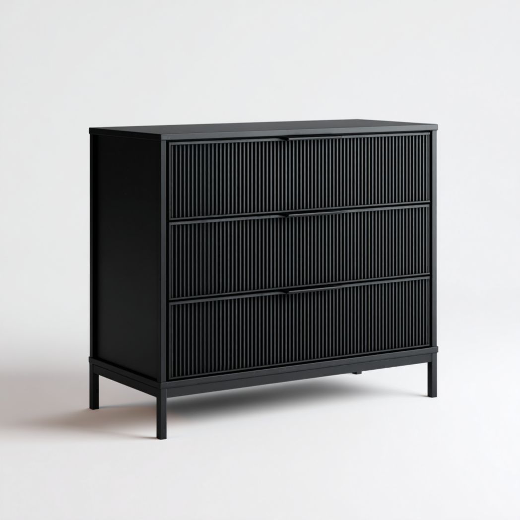 Commode noire à 3 tiroirs avec design rayé-Mcg Furniture