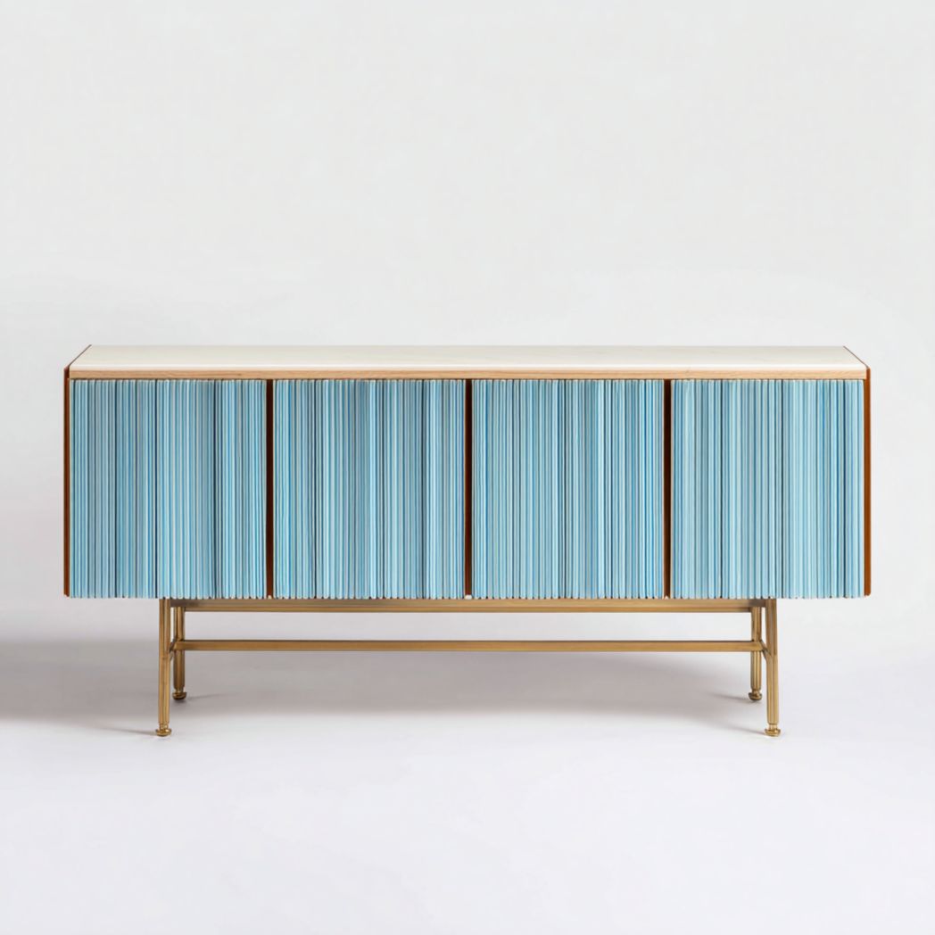 Buffet en bois avec 4 portes et structure en acier doré-Mcg Furniture