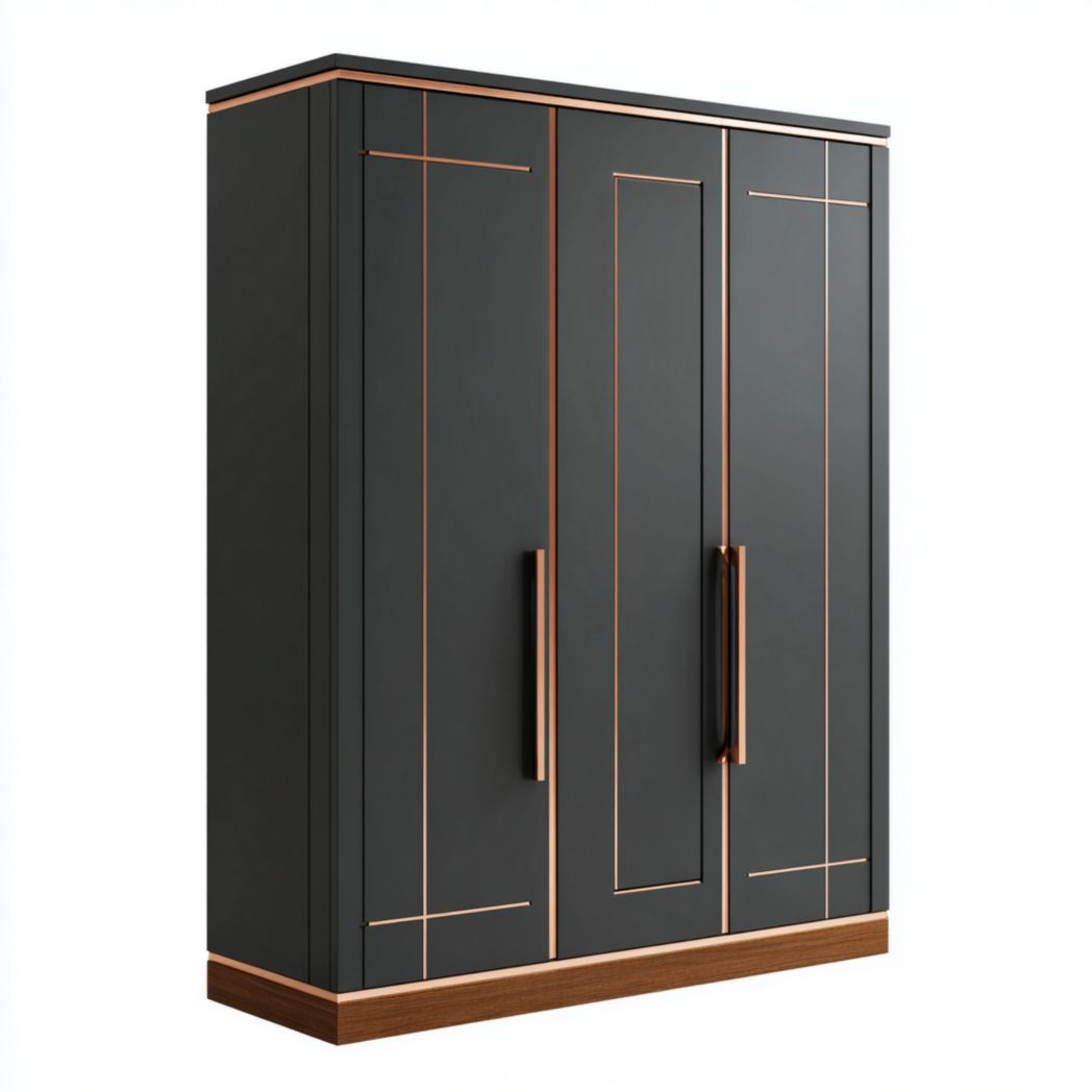 Armoire trois portes avec finitions en cuivre et bois