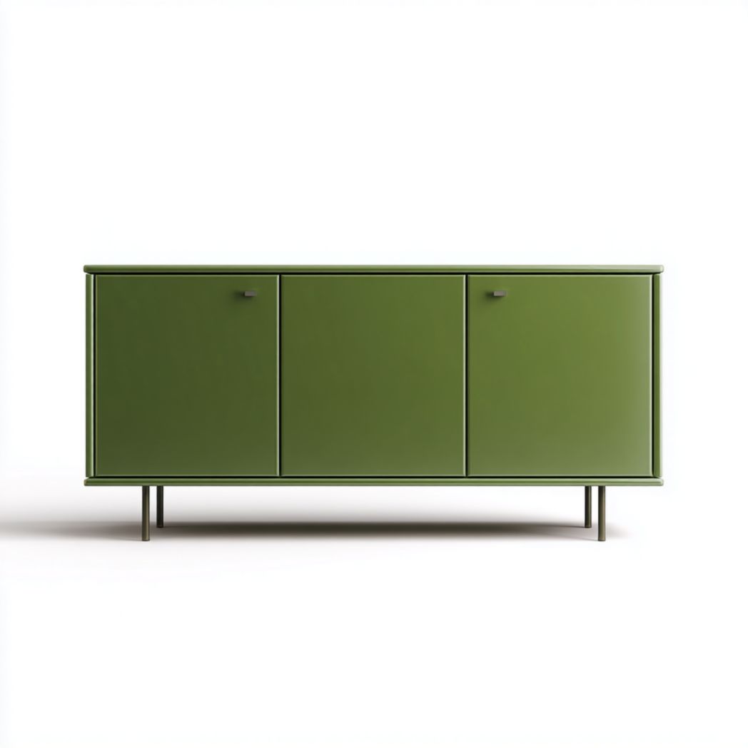 Buffet en laque verte avec pieds métalliques