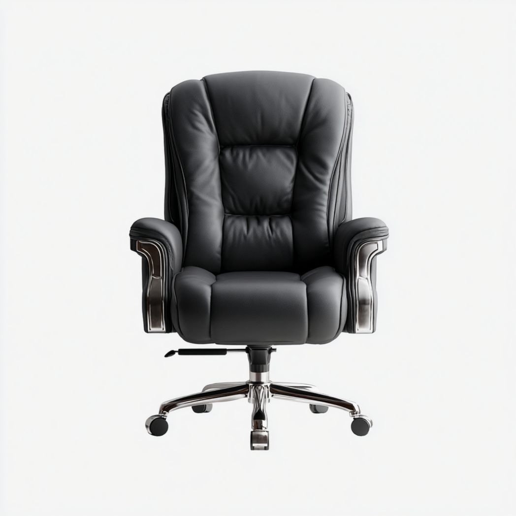 Chaise de bureau directionnelle en simili cuir noir avec base en acier chromé-Home Wood Home