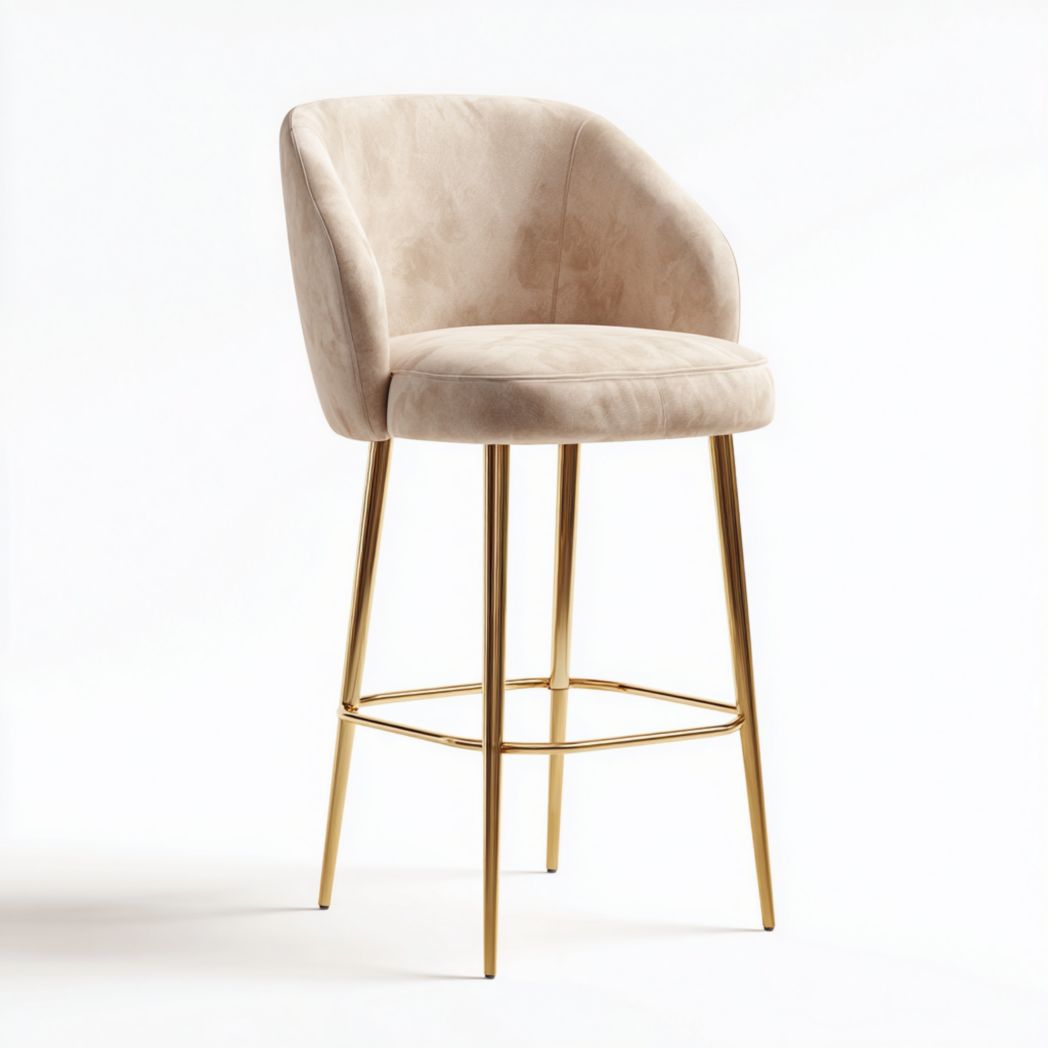 Chaise de bar avec assise en tissu beige et pieds en métal doré-Home Wood Home