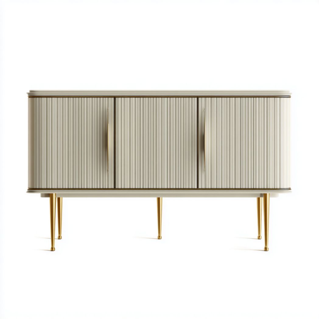 Buffet en bois laqué avec 3 portes et pieds en acier doré-Home Wood Home