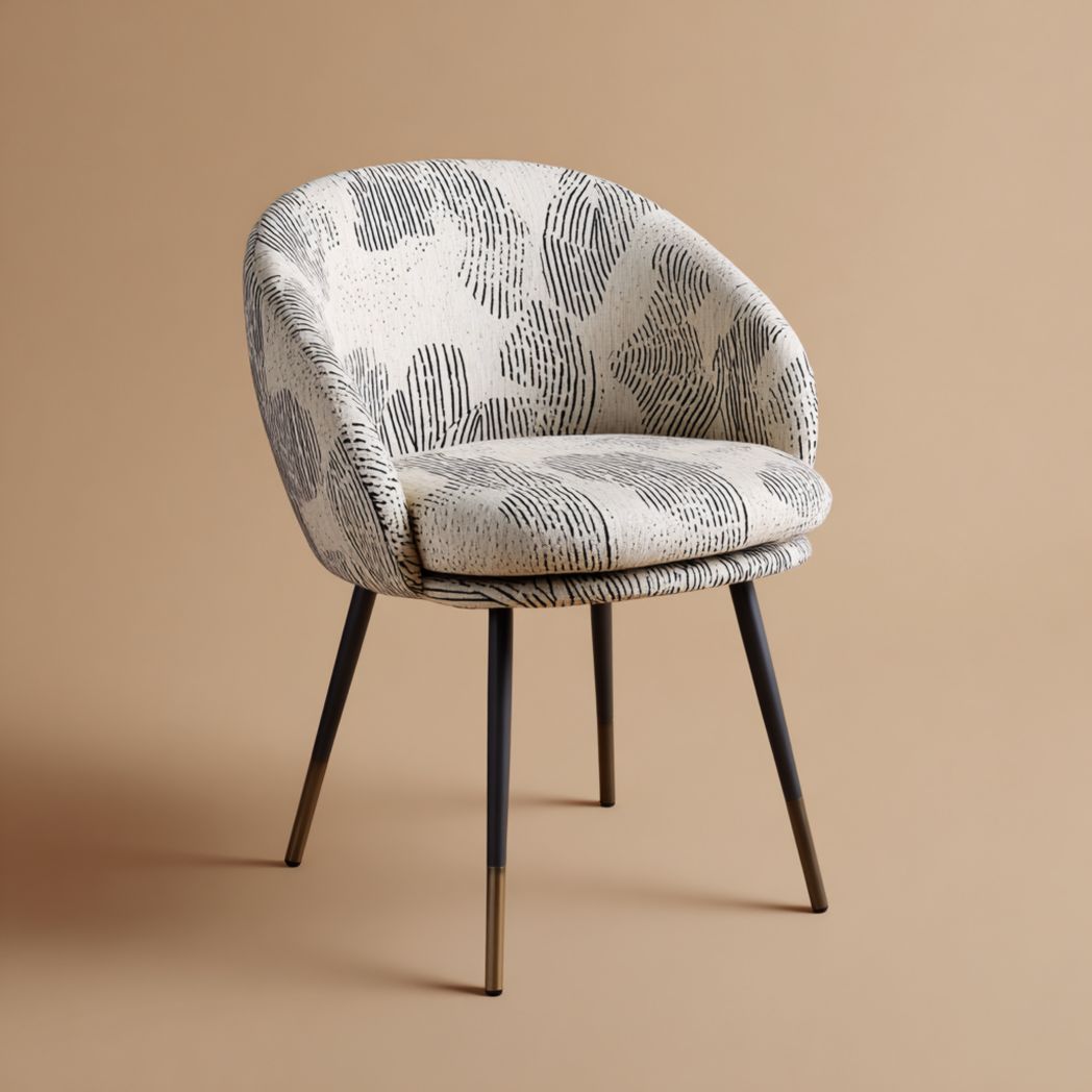 Chaise en tissu noir et blanc avec pieds en acier noir-Artin Furniture