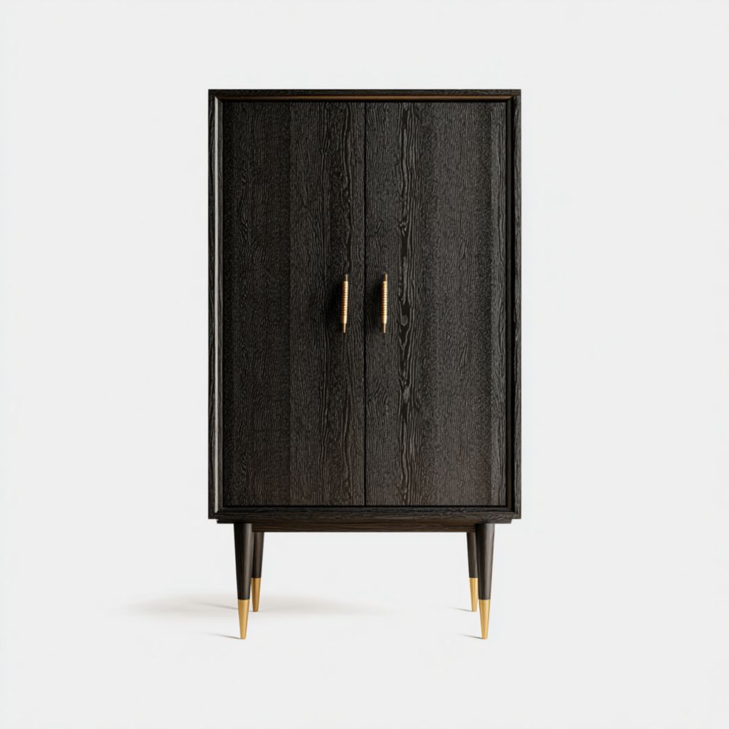 Armoire en bois noir avec pieds et poignées dorées-Artin Furniture