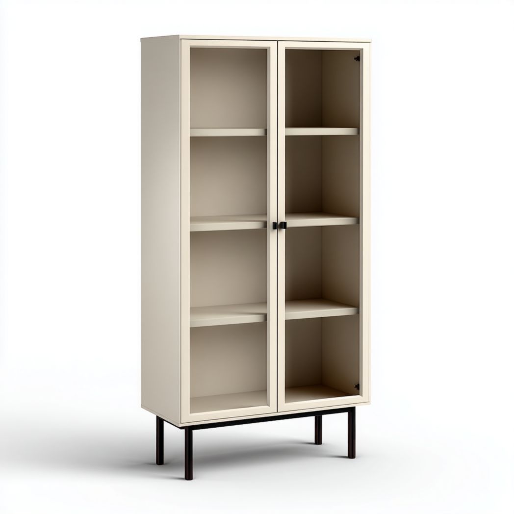 Vitrine en bois clair avec portes vitrées et pieds en acier noir-Artin Furniture