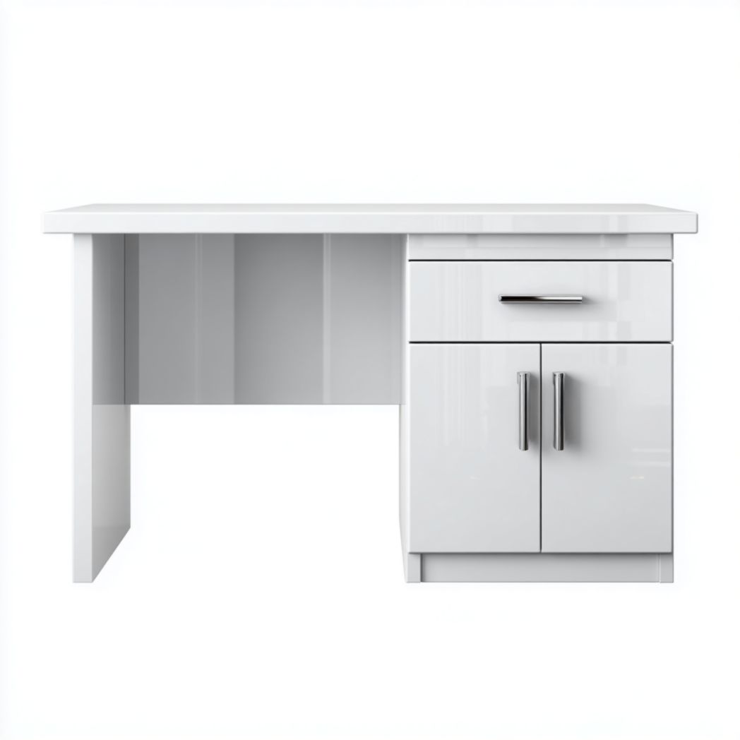 Bureau blanc avec tiroirs et portes, structure en bois-Artin Furniture