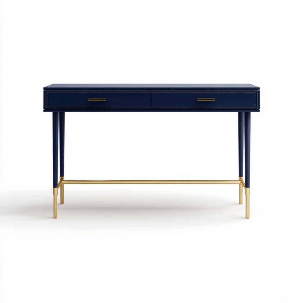 Console avec pieds en métal doré et surface bleu mat-Artin Furniture