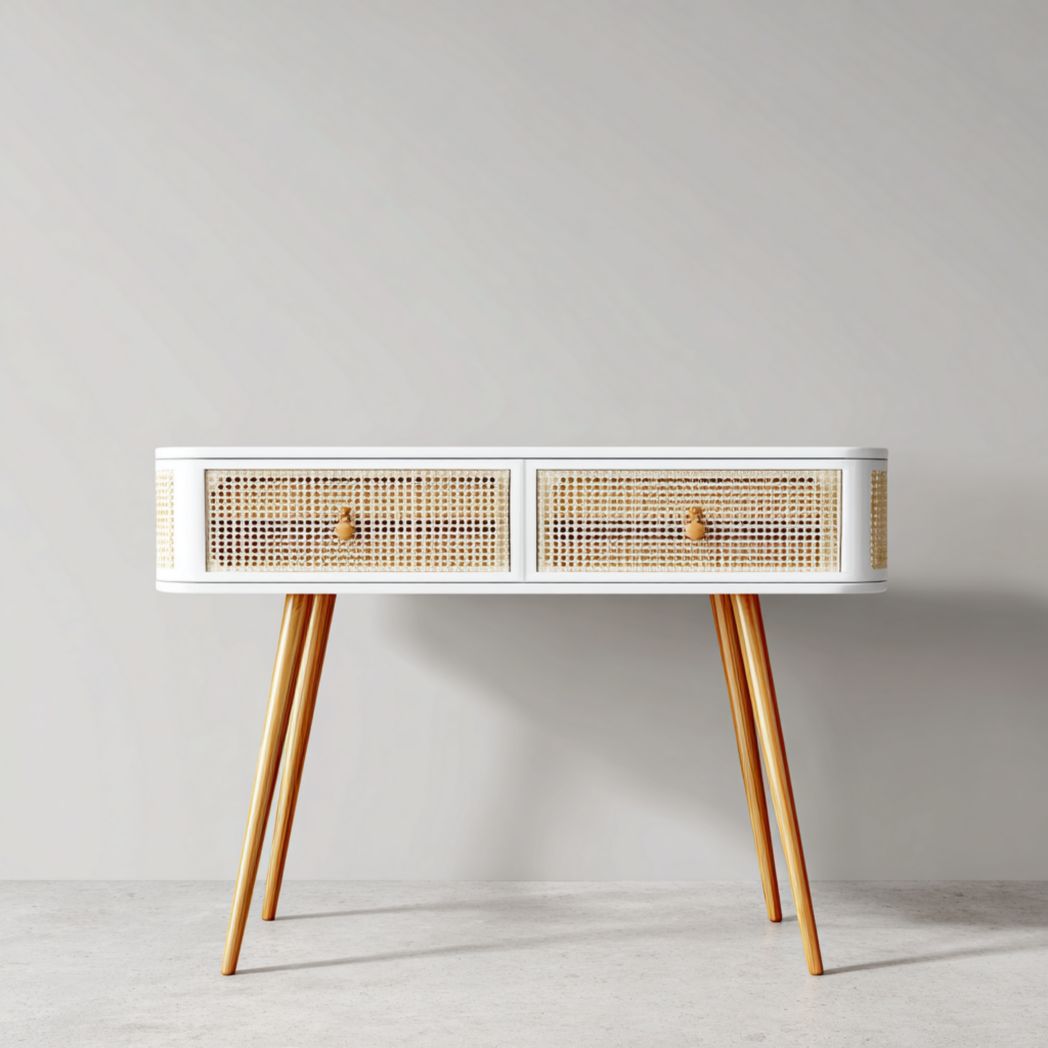 Console avec deux tiroirs en cannage et pieds en bois-Artin Furniture