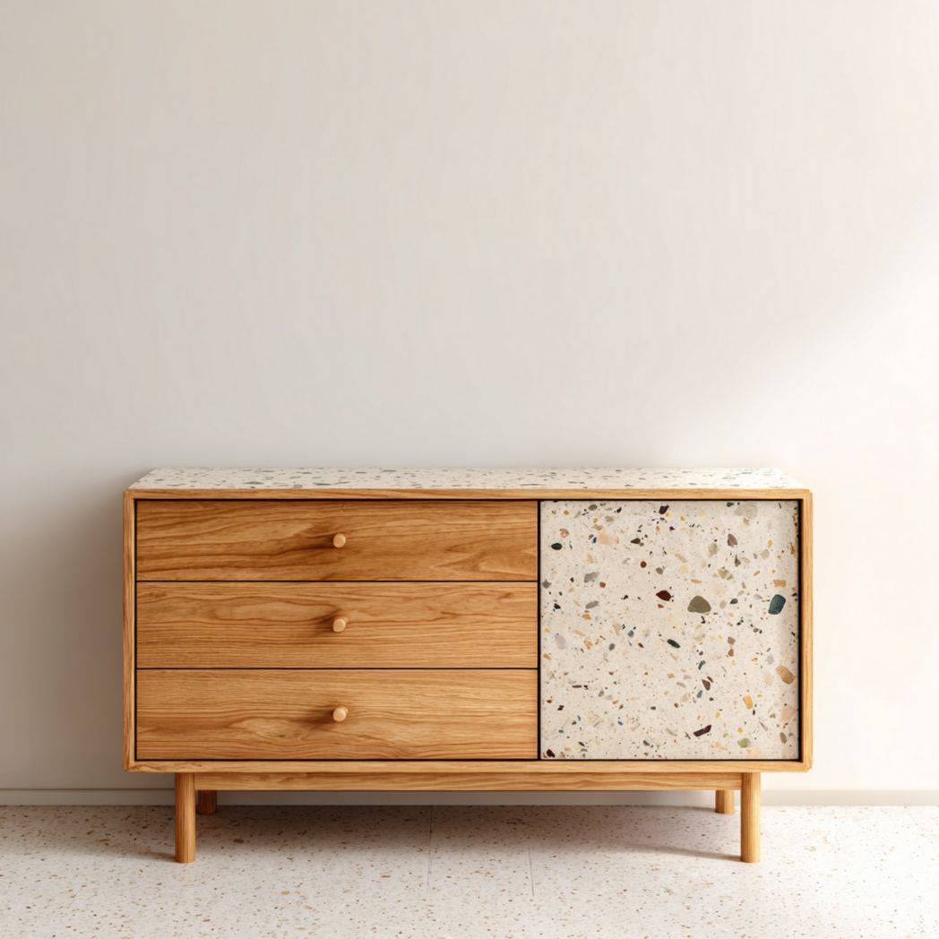Buffet en bois de chêne avec porte et plateau en terrazzo-Artin Furniture