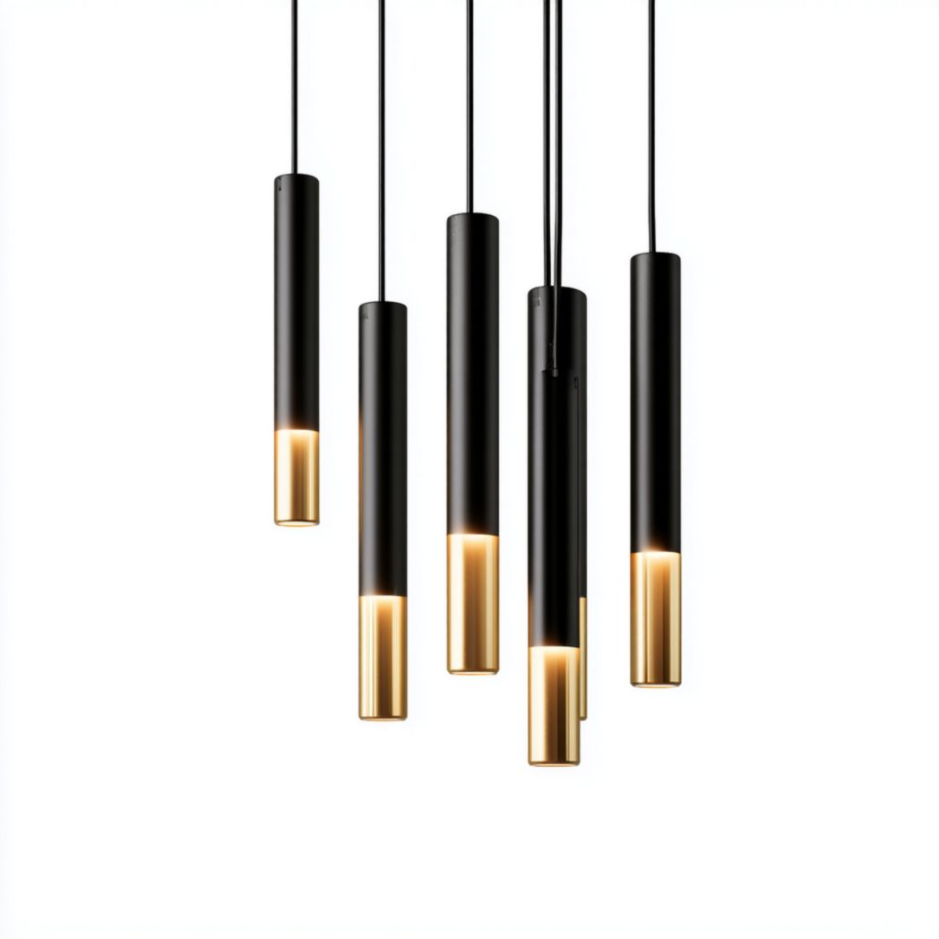 Suspension à cinq cylindres en métal noir et doré-Artin Furniture