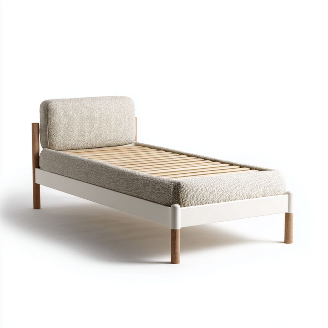 Lit simple en bois avec tête de lit rembourrée et structure blanche-Artin Furniture