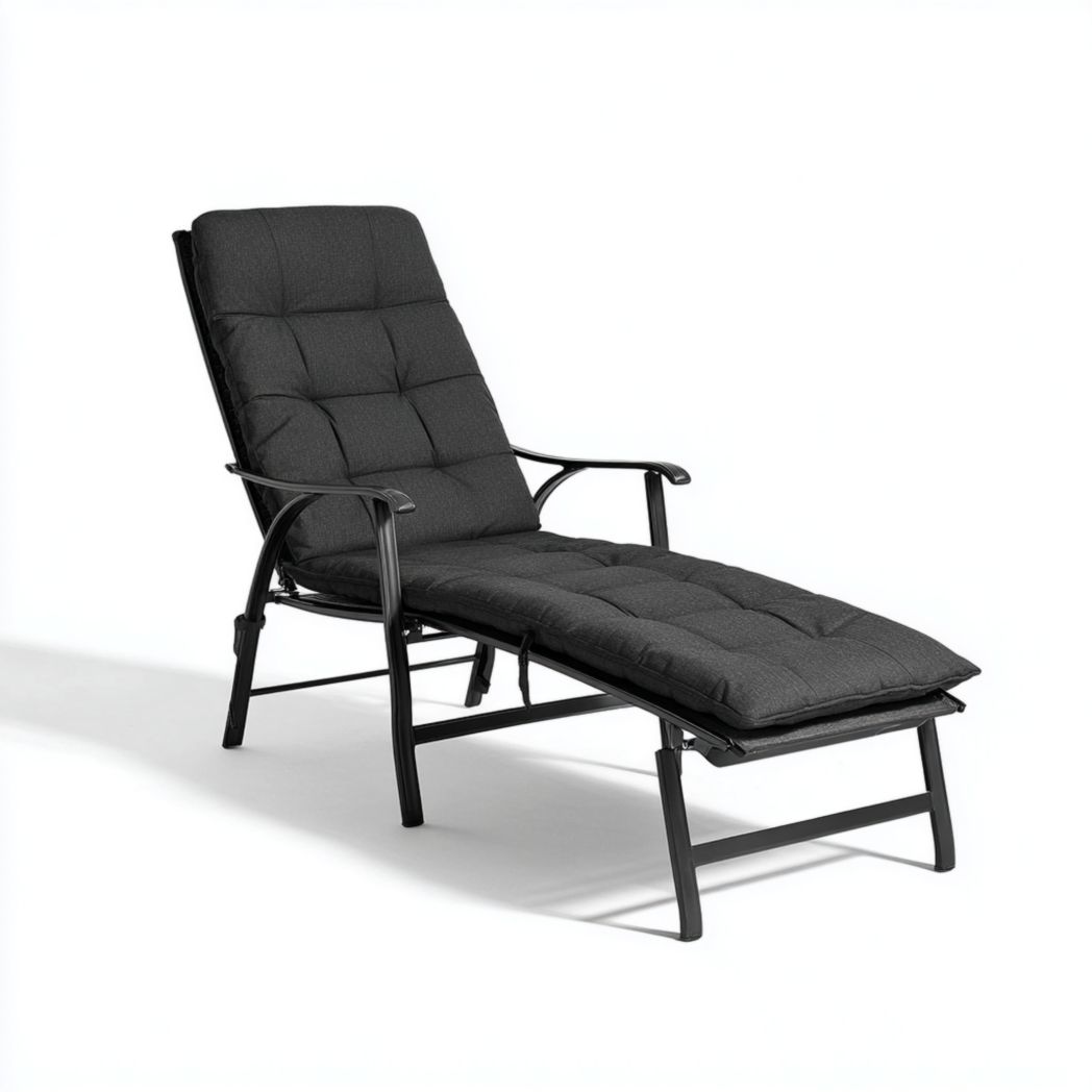 Chaise longue avec cadre en métal noir et coussin gris-Artin Furniture